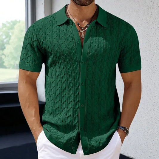 Men’s Polo Shirt – Slim Fit – Soft Knit – Short Sleeve – Button Front Retro Look