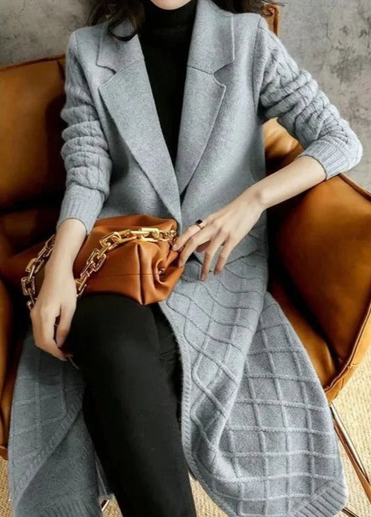 Women’s Long Cardigan – Wool Knit – Relaxed Fit – Open Front – Textured Design
