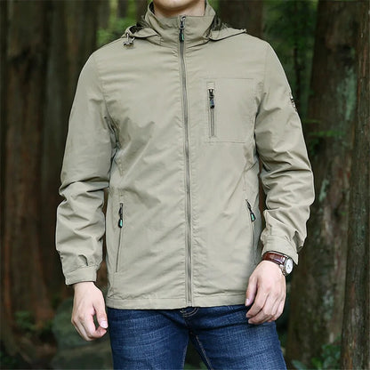 Men’s Outdoor Jacket – Water-Resistant – Tailored Fit – Hooded – Zippered Pockets
