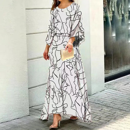Women’s Maxi Dress – Relaxed Fit – Rounded Neck – Wide Sleeves – Breathable Blend