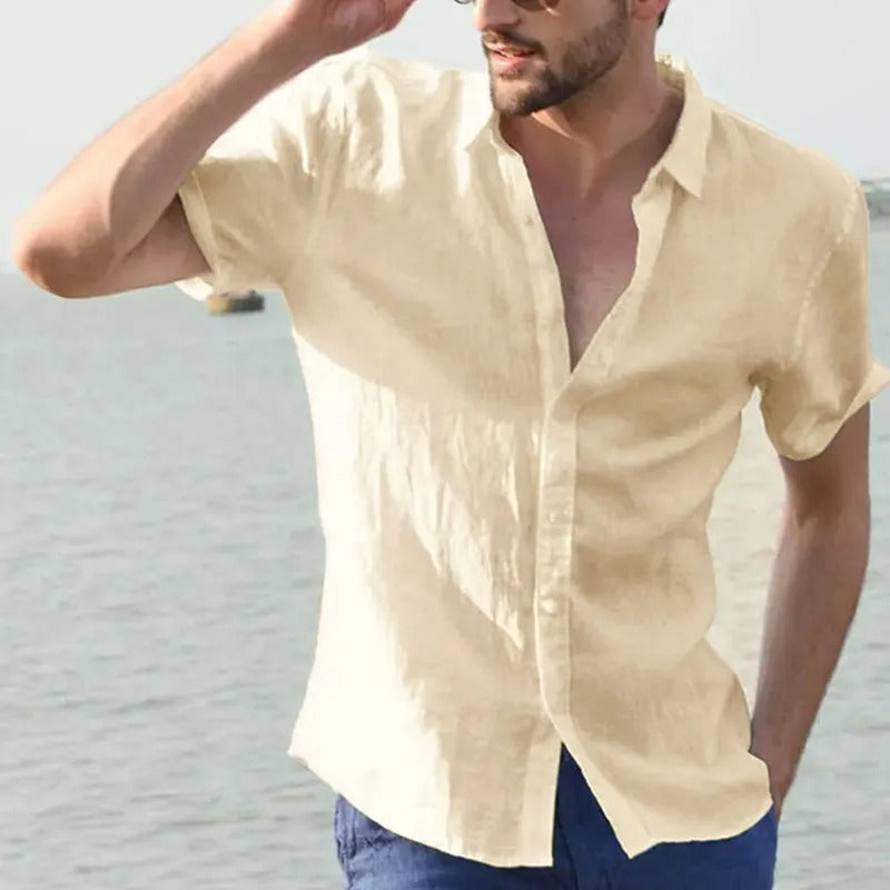 Men’s Short Sleeve Shirt – Relaxed Fit – Button-Up – Natural Fibers – Casual Wear