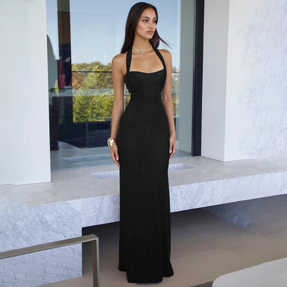 Women's Halter Neck Maxi Dress - Form-Fitting Elegant Gown - Evening Wear