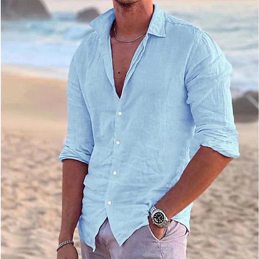 Men’s Button-Up Shirt – Relaxed Fit – Long Sleeve – Breathable Natural Fibers