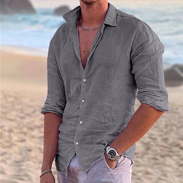 Men’s Button-Up Shirt – Relaxed Fit – Long Sleeve – Breathable Natural Fibers