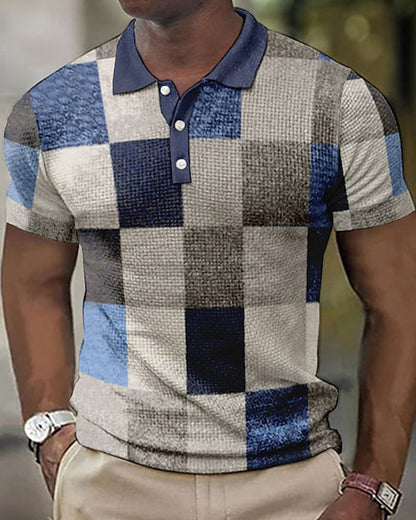 Men’s Polo Shirt – Slim Fit – Soft Knit – Patchwork Design – Short Sleeve Casual