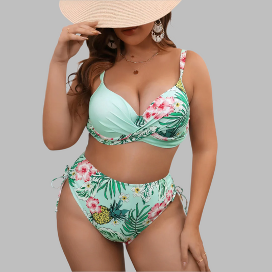 Women’s Bikini Set – Twist Front Top – High Waist – Adjustable Straps – Side Tie Bottom
