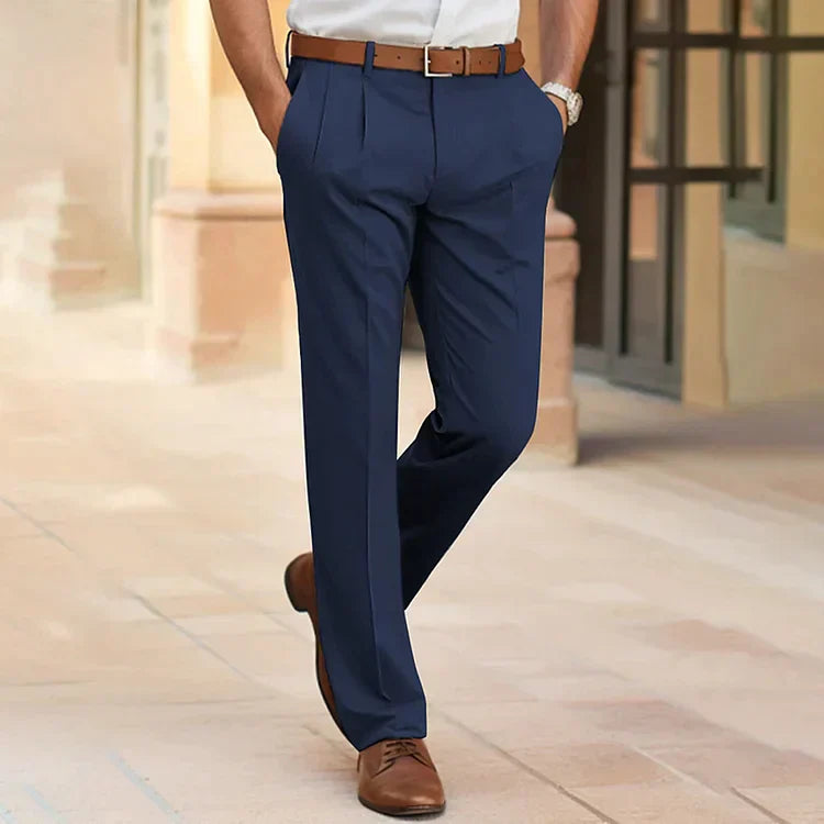 Men’s Trousers – Tailored Fit – Straight Leg – Pleated Front – Cotton Blend