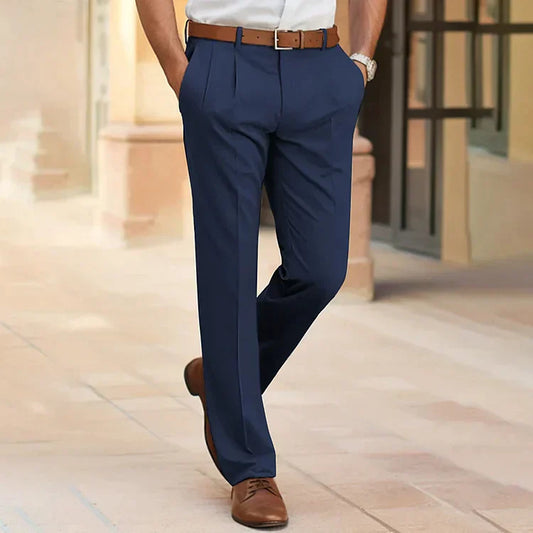 Men’s Trousers – Tailored Fit – Straight Leg – Pleated Front – Cotton Blend
