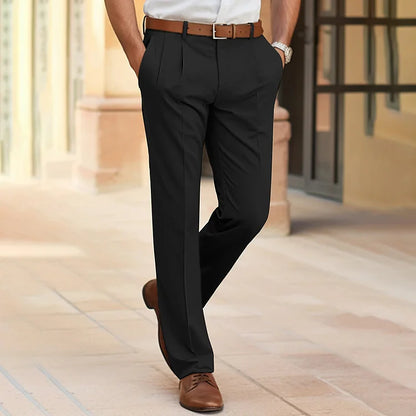 Men’s Trousers – Tailored Fit – Straight Leg – Pleated Front – Cotton Blend