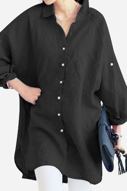 Women’s Oversized Shirt – Cotton Linen – Button-Down – Long Sleeve – Casual Fit