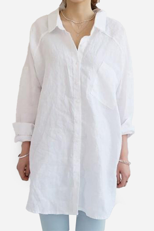 Women’s Oversized Shirt – Cotton Linen – Button-Down – Long Sleeve – Casual Fit