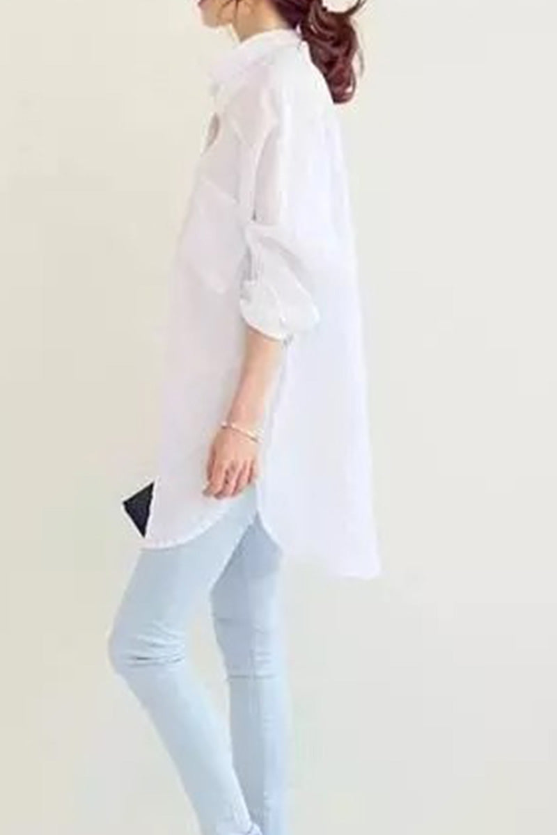 Women’s Oversized Shirt – Cotton Linen – Button-Down – Long Sleeve – Casual Fit