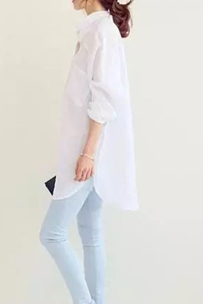 Women’s Oversized Shirt – Cotton Linen – Button-Down – Long Sleeve – Casual Fit