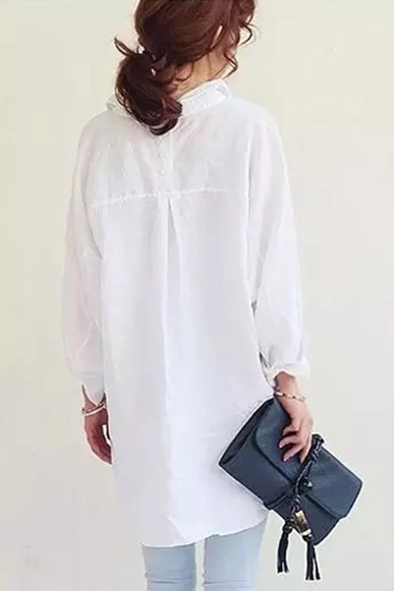 Women’s Oversized Shirt – Cotton Linen – Button-Down – Long Sleeve – Casual Fit
