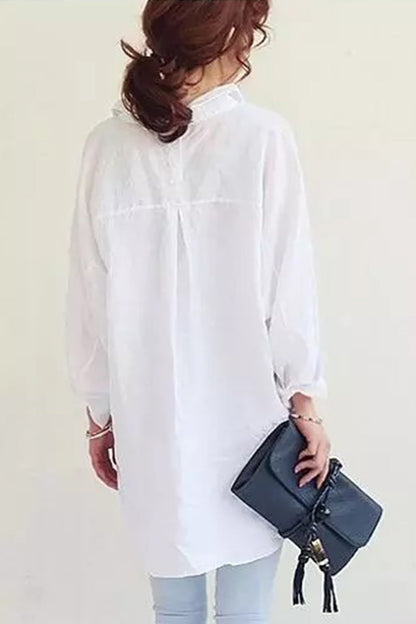 Women’s Oversized Shirt – Cotton Linen – Button-Down – Long Sleeve – Casual Fit