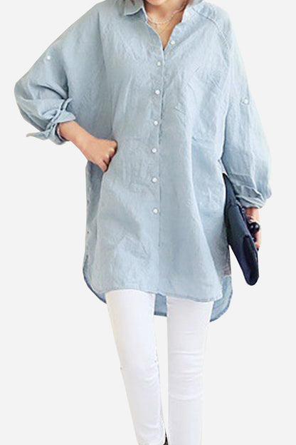 Women’s Oversized Shirt – Cotton Linen – Button-Down – Long Sleeve – Casual Fit