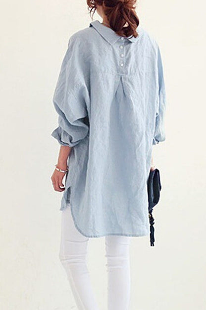 Women’s Oversized Shirt – Cotton Linen – Button-Down – Long Sleeve – Casual Fit