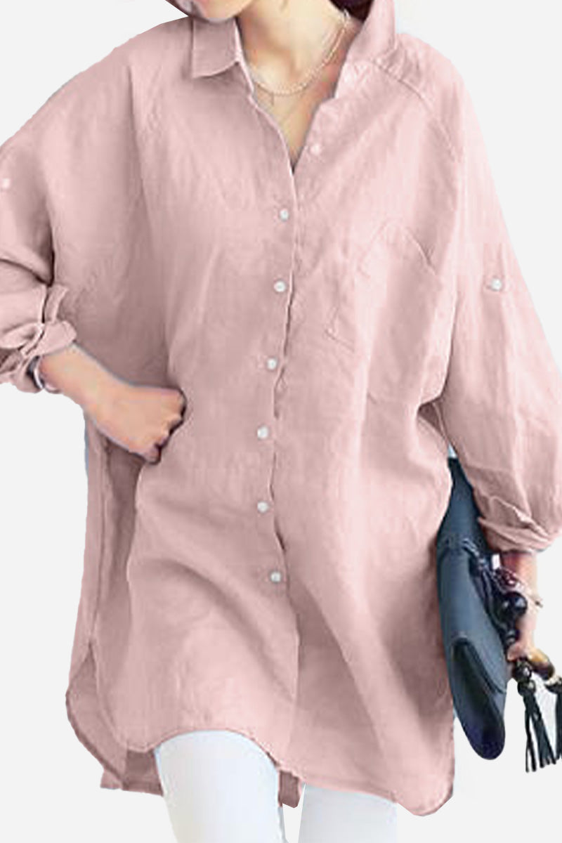 Women’s Oversized Shirt – Cotton Linen – Button-Down – Long Sleeve – Casual Fit