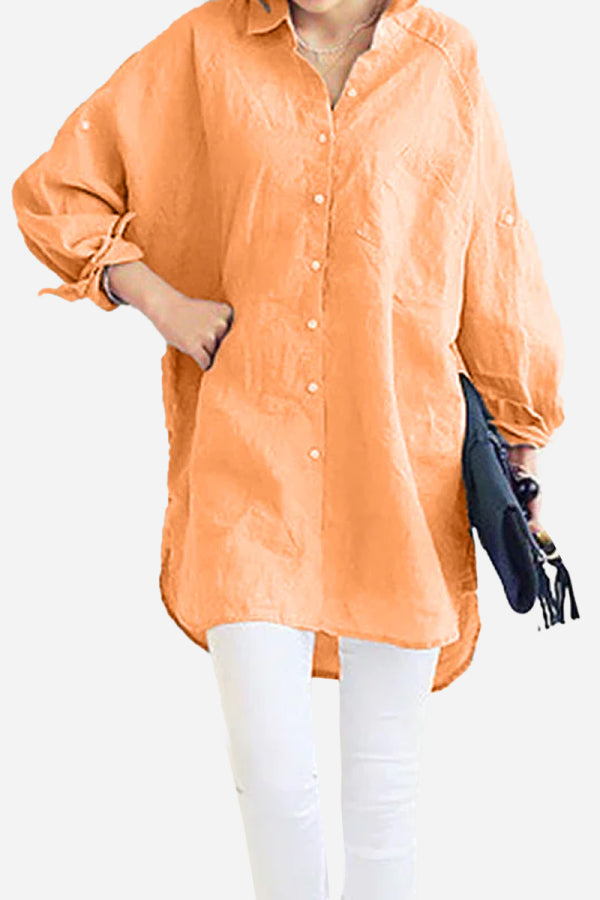 Women’s Oversized Shirt – Cotton Linen – Button-Down – Long Sleeve – Casual Fit