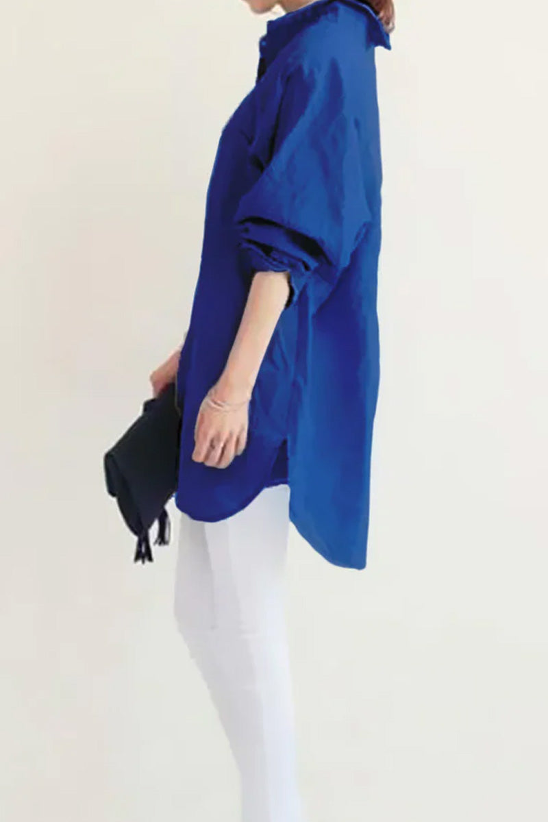 Women’s Oversized Shirt – Cotton Linen – Button-Down – Long Sleeve – Casual Fit