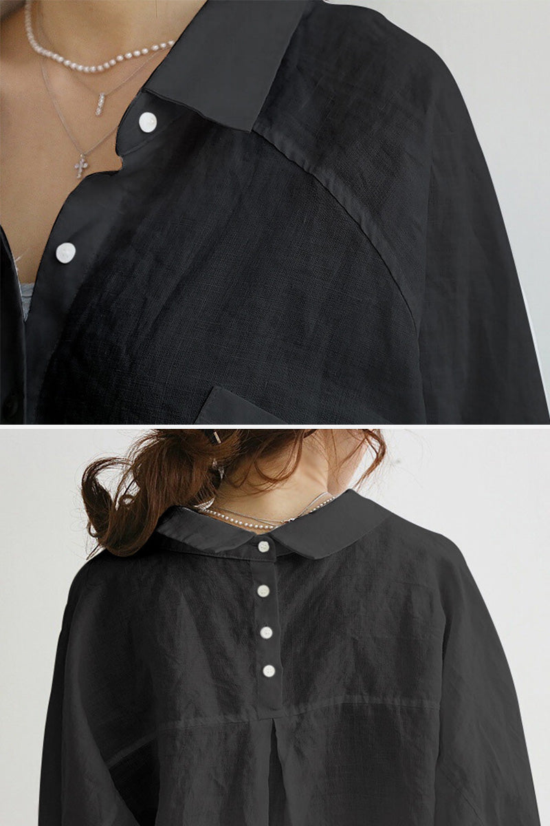 Women’s Oversized Shirt – Cotton Linen – Button-Down – Long Sleeve – Casual Fit