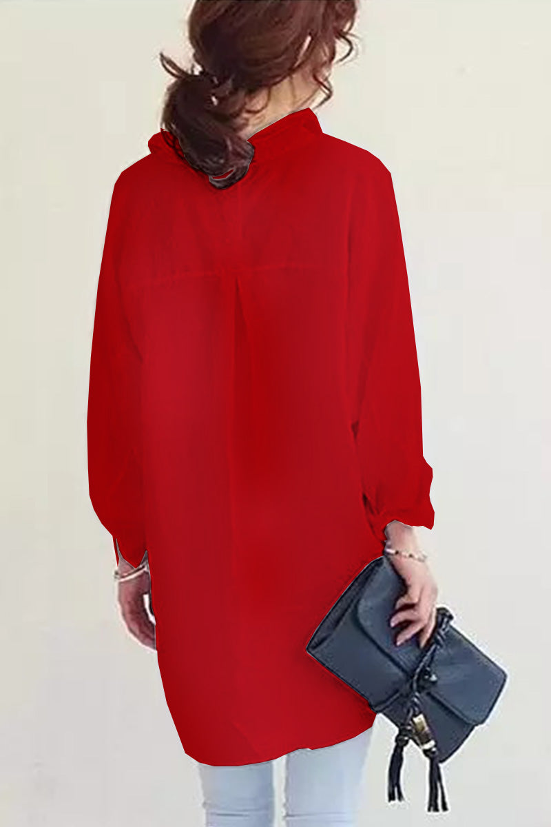 Women’s Oversized Shirt – Cotton Linen – Button-Down – Long Sleeve – Casual Fit