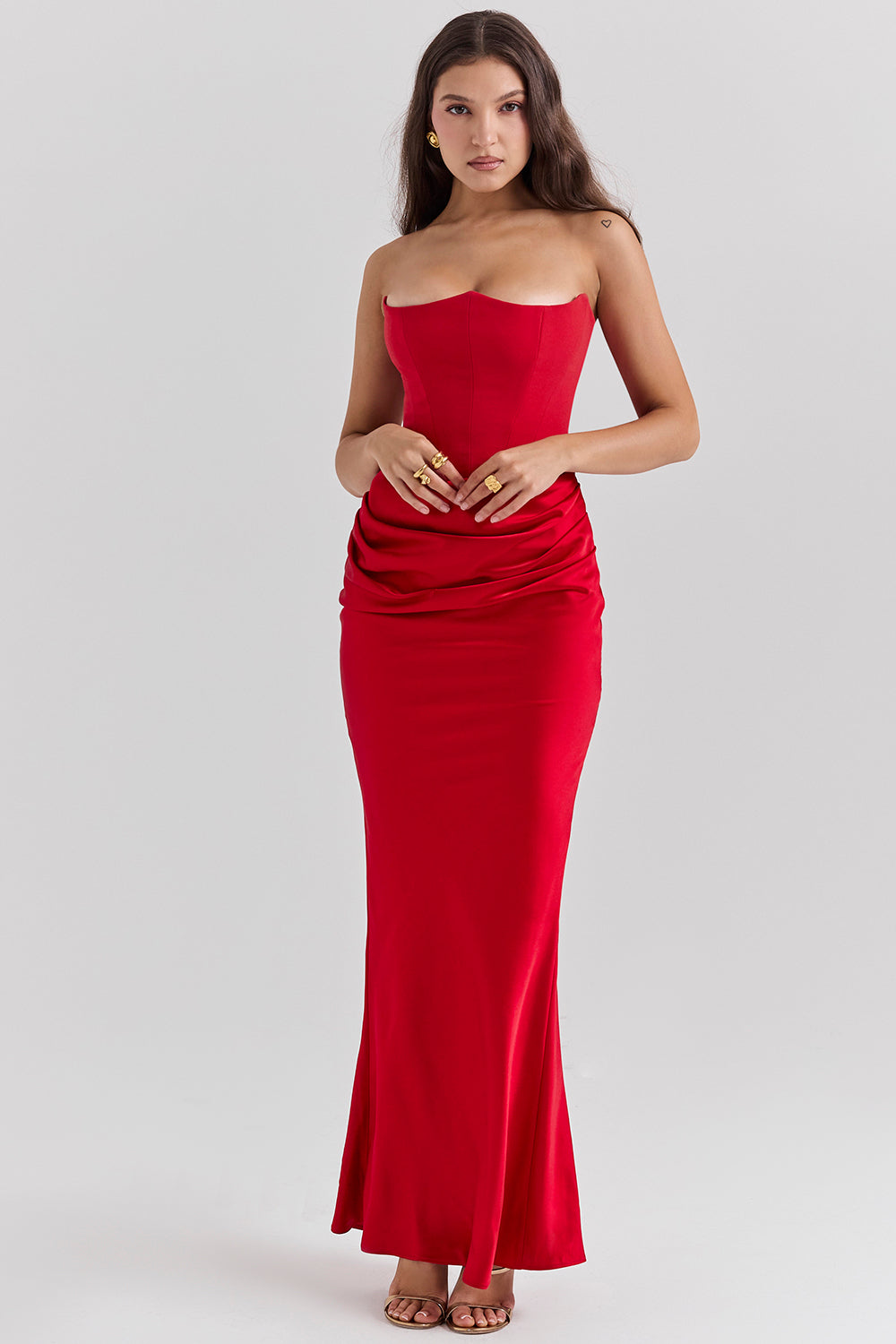 Women’s Maxi Dress – Strapless Satin – Corset Bodice – Slim Fit Formal Gown