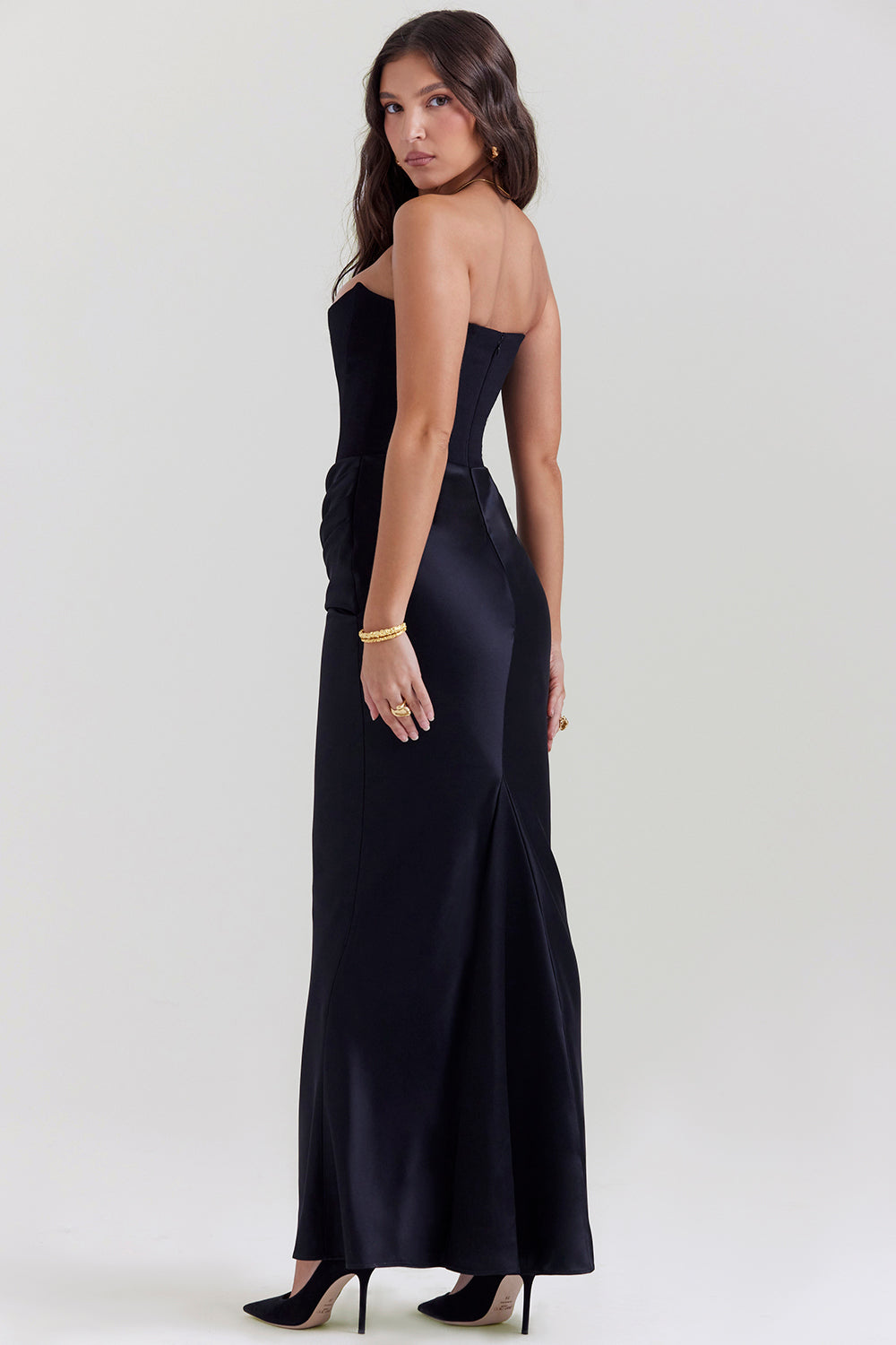 Women’s Maxi Dress – Strapless Satin – Corset Bodice – Slim Fit Formal Gown