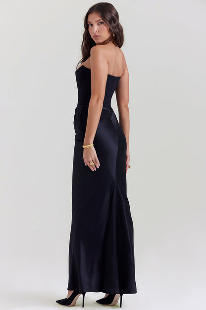 Women’s Maxi Dress – Strapless Satin – Corset Bodice – Slim Fit Formal Gown