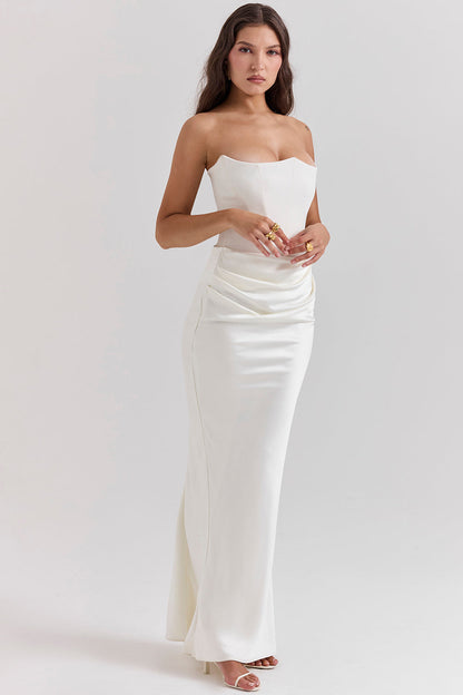 Women’s Maxi Dress – Strapless Satin – Corset Bodice – Slim Fit Formal Gown