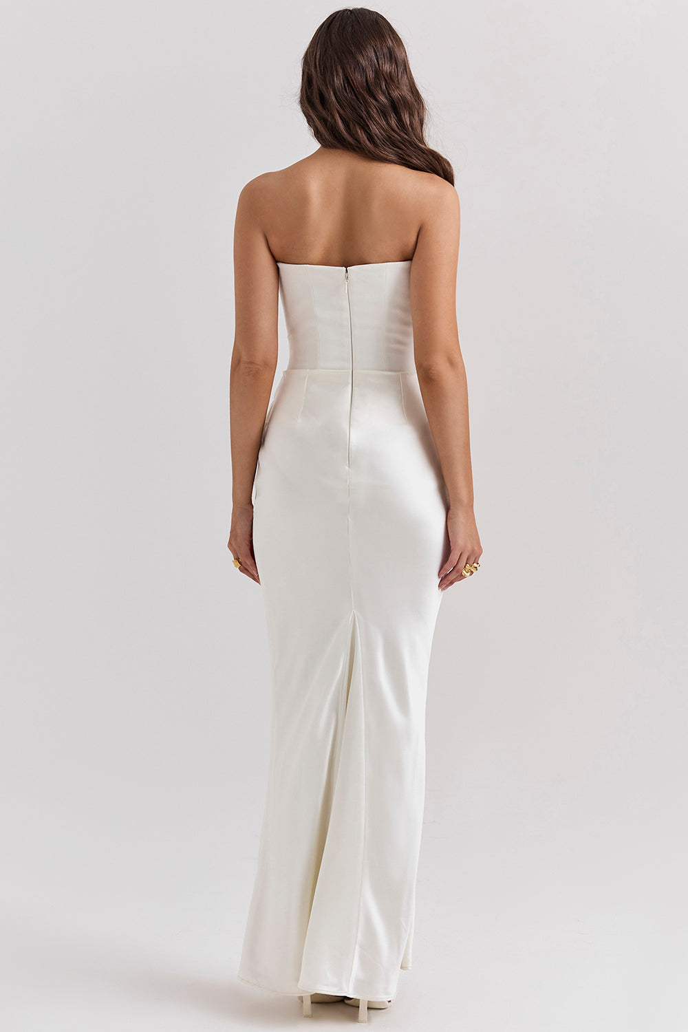 Women’s Maxi Dress – Strapless Satin – Corset Bodice – Slim Fit Formal Gown