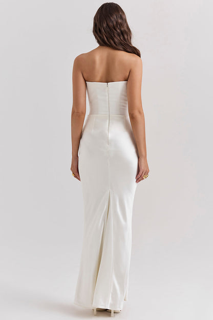 Women’s Maxi Dress – Strapless Satin – Corset Bodice – Slim Fit Formal Gown