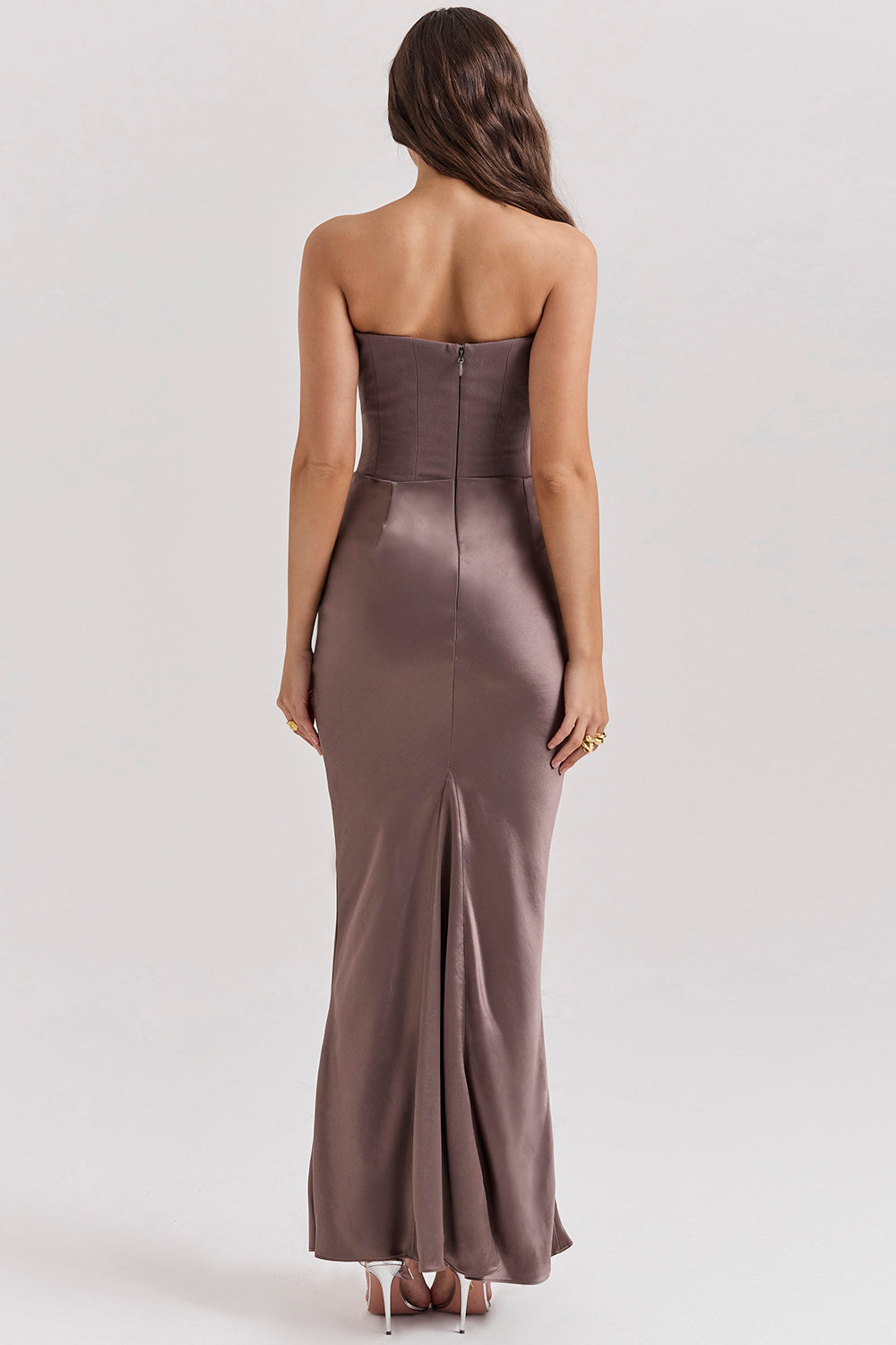 Women’s Maxi Dress – Strapless Satin – Corset Bodice – Slim Fit Formal Gown