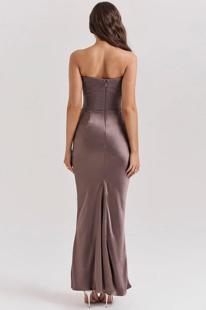 Women’s Maxi Dress – Strapless Satin – Corset Bodice – Slim Fit Formal Gown