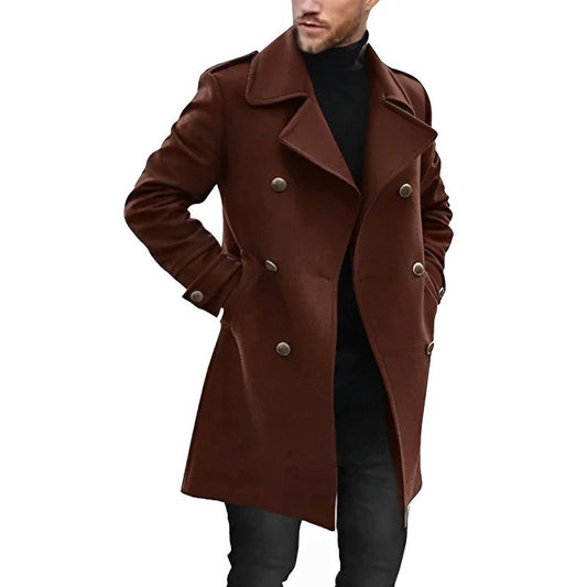 Men’s Mid-Length Coat – Tailored Fit – Double-Breasted – Structured Formal Style