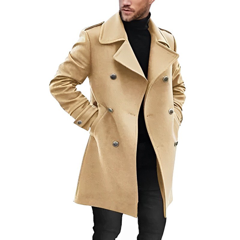 Men’s Mid-Length Coat – Tailored Fit – Double-Breasted – Structured Formal Style