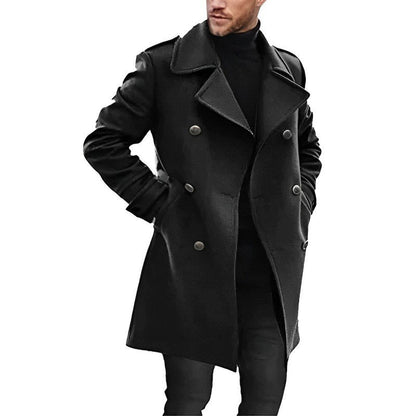 Men’s Mid-Length Coat – Tailored Fit – Double-Breasted – Structured Formal Style