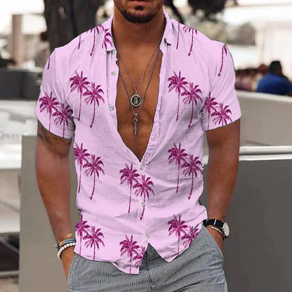 Men’s Short Sleeve Shirt – Relaxed Fit – Tropical Print – Button-Down – Natural Fibers