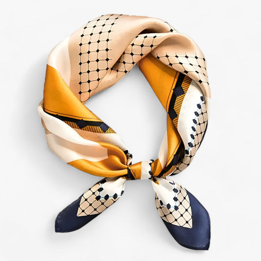 Women’s Square Scarf – Silk Feel – Lightweight – Geometric Print – Versatile Drape