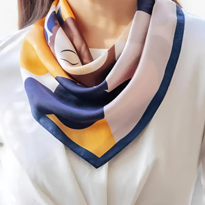 Women’s Square Scarf – Silk Feel – Lightweight – Geometric Print – Versatile Drape