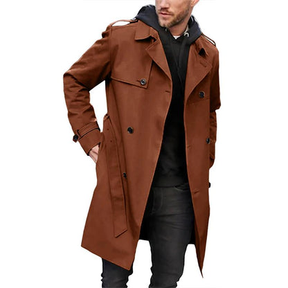 Men’s Trench Coat – Tailored Fit – Double-Breasted – Waist Belt – Breathable Blend