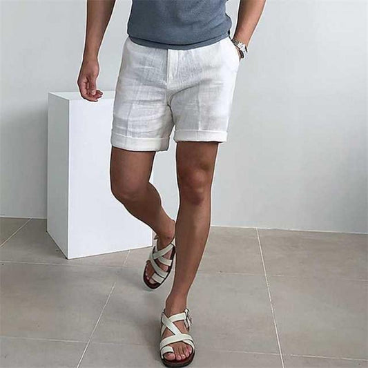 Men’s Linen Shorts – Relaxed Fit – Cuffed Hem – Lightweight Breathable Casual Style