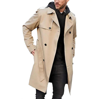 Men’s Trench Coat – Tailored Fit – Double-Breasted – Waist Belt – Breathable Blend