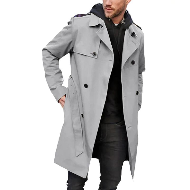 Men’s Trench Coat – Tailored Fit – Double-Breasted – Waist Belt – Breathable Blend