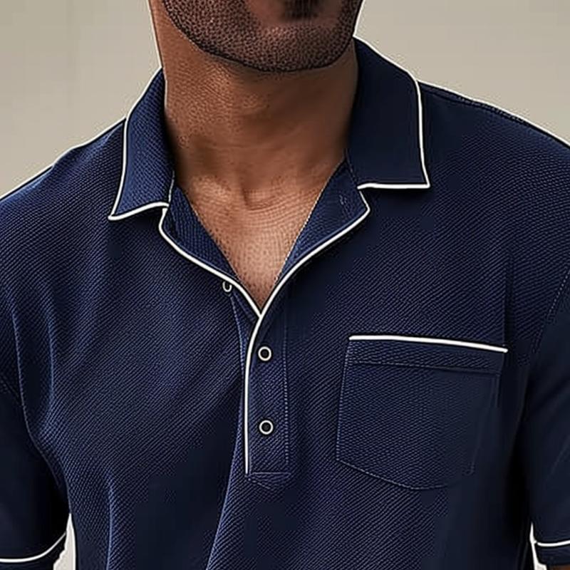 Men’s Polo Shirt – Piqué Knit – Regular Fit – Chest Pocket – Contrast Piping Trim