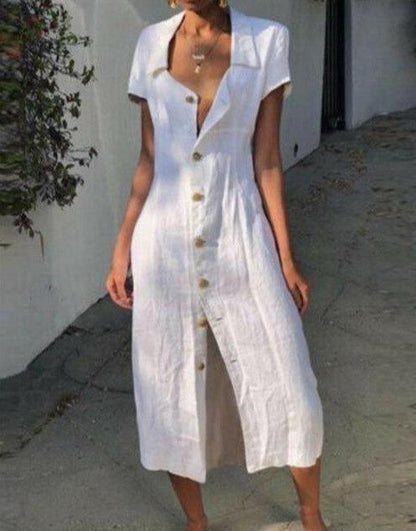 Women’s Midi Dress – Relaxed Fit – Button-Down Front – Structured Collar – Breathable Blend