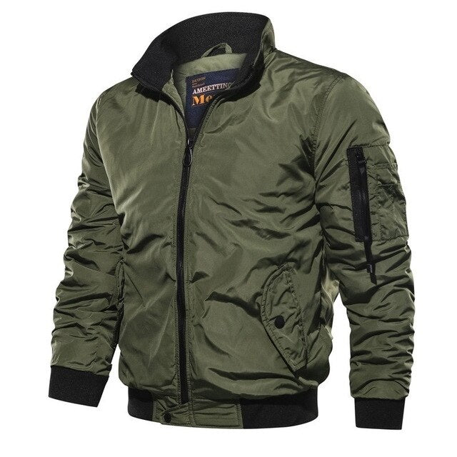 Men’s Bomber Jacket – Windproof Fabric – Relaxed Fit – Stand Collar – Zipper Closure