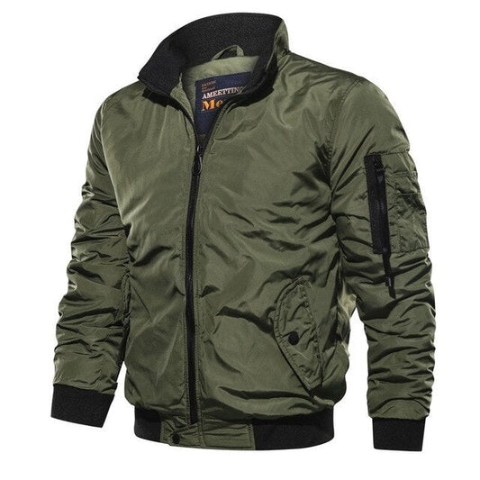 Men’s Bomber Jacket – Windproof Fabric – Relaxed Fit – Stand Collar – Zipper Closure