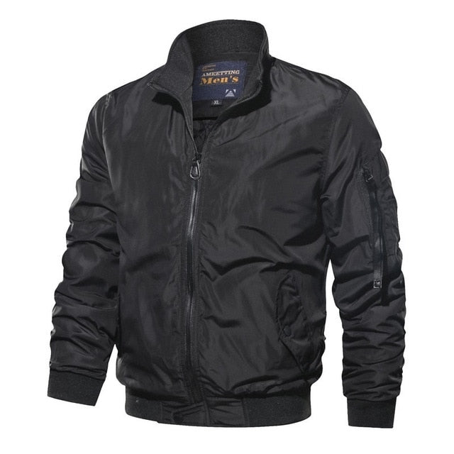 Men’s Bomber Jacket – Windproof Fabric – Relaxed Fit – Stand Collar – Zipper Closure