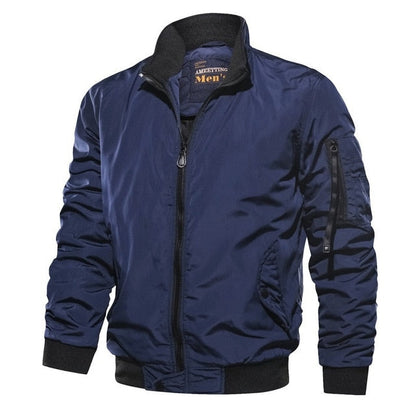 Men’s Bomber Jacket – Windproof Fabric – Relaxed Fit – Stand Collar – Zipper Closure